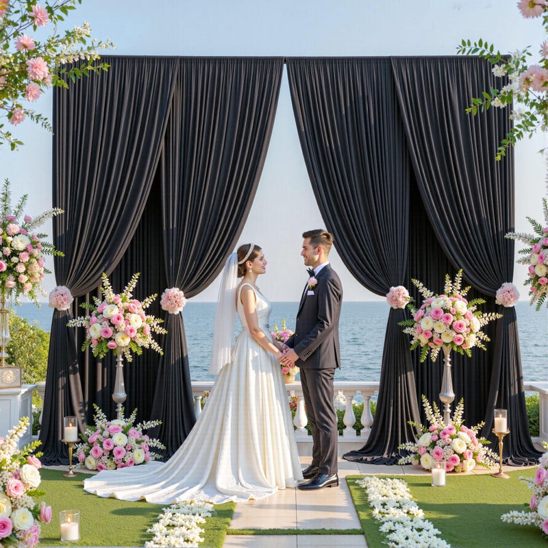 NSSONBEN Black Backdrop Curtain for Parties, 10 Panels Wrinkle Free Polyester Photo Backdrop Drapes for Weddings Birthday Anniversary Graduation Stage Photography Background Curtains Bulk, 50 ft x 10 ft - Image 4
