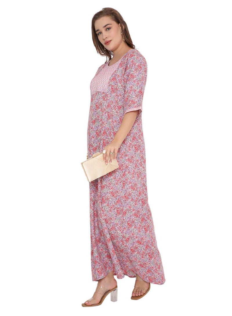 HANA & SARA SHORT SLEEVE UNIQUE PRINTED LONG ARABIC FARASHA KAFTAN JALABIYA DRESSES  - Image 4
