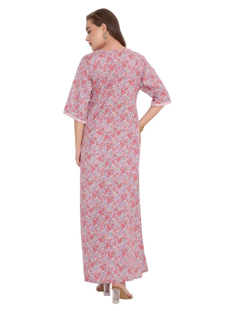 HANA & SARA SHORT SLEEVE UNIQUE PRINTED LONG ARABIC FARASHA KAFTAN JALABIYA DRESSES  - Image 2