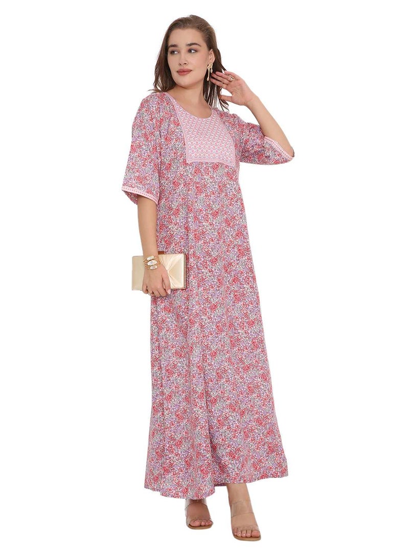 HANA & SARA SHORT SLEEVE UNIQUE PRINTED LONG ARABIC FARASHA KAFTAN JALABIYA DRESSES  - Image 1