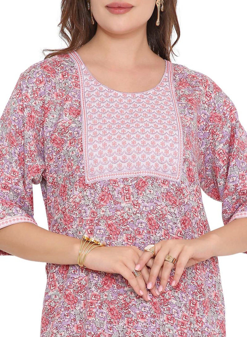 HANA & SARA SHORT SLEEVE UNIQUE PRINTED LONG ARABIC FARASHA KAFTAN JALABIYA DRESSES  - Image 3