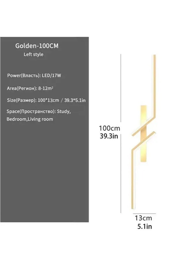 Sumkyle （Gold, 100CM-R，Three color temperatures）Modern Creative Strip Led Wall Lamp Minimalist Bedroom Bedside Wall Sconce Led Lights Living Room TV Sofa Background Wall Lamp - Image 3