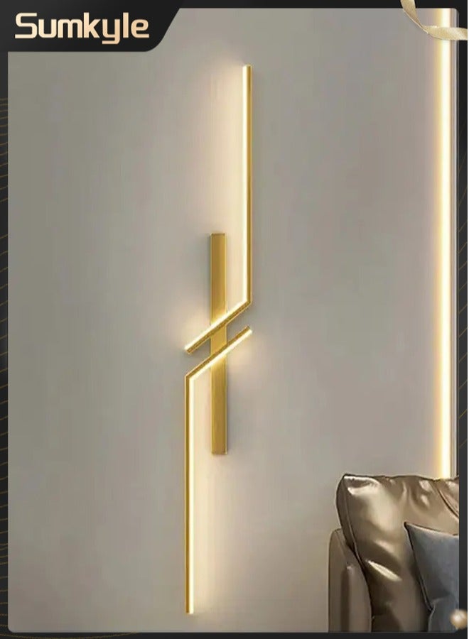Sumkyle （Gold, 100CM-R，Three color temperatures）Modern Creative Strip Led Wall Lamp Minimalist Bedroom Bedside Wall Sconce Led Lights Living Room TV Sofa Background Wall Lamp - Image 1