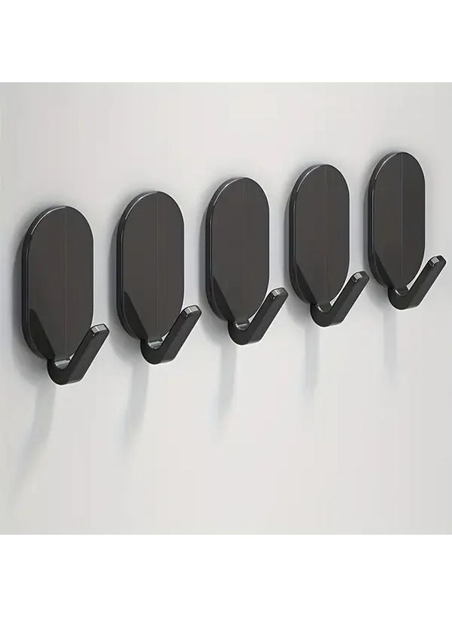 5 Black Heavy Duty Adhesive Hooks No Drilling Wall Mounted Towel Hanger - Image 1
