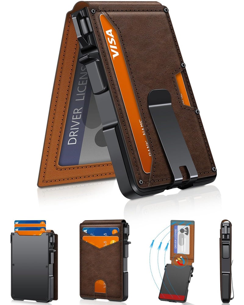 ZALVEX Wallet for Men, Mens Minimalist Wallet 9-13 Cards, Slim Compact Wallet with Money Clip & ID Window, RFID Blocking Smart Pop Up Card Wallet, Metal Aluminum Credit Card Holder Bifold Wallet - Image 1