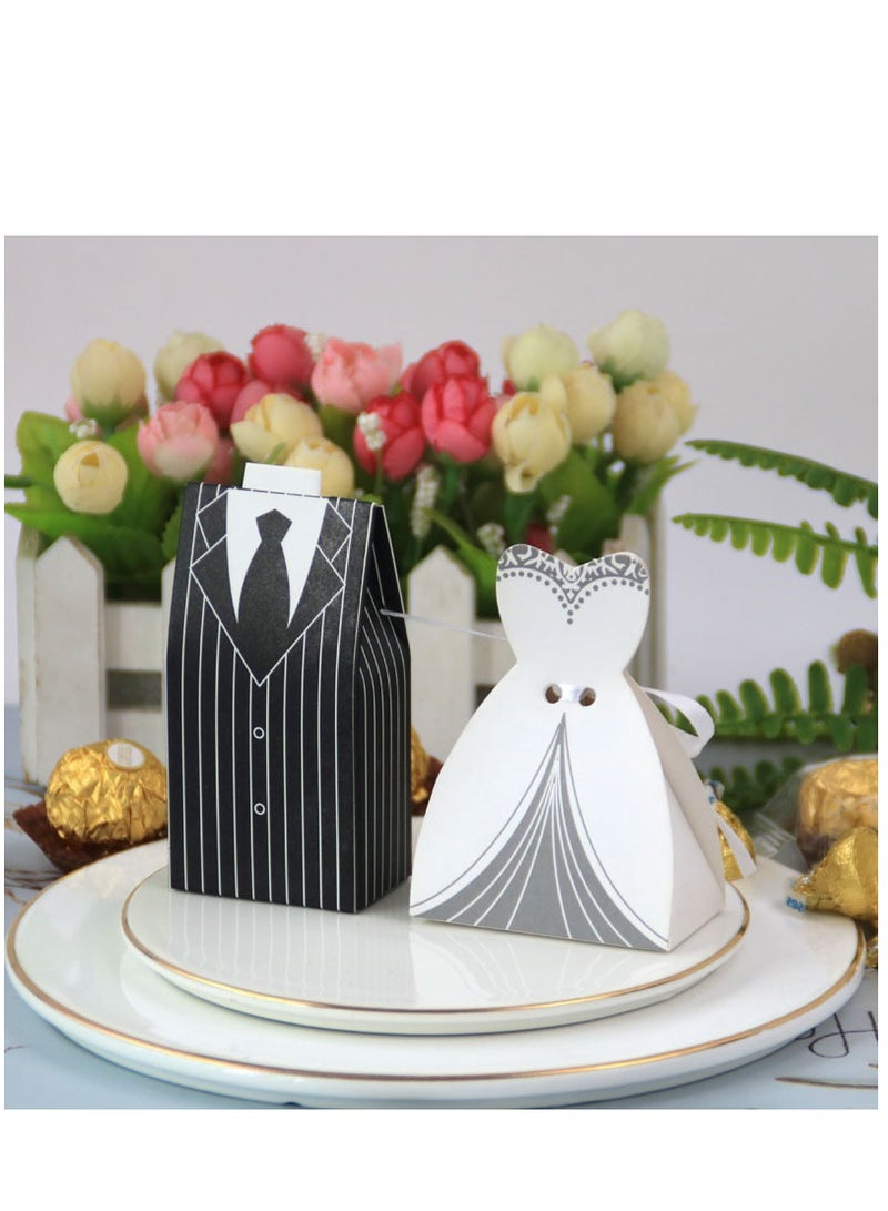 Generic 100Pcs Wedding Favor Boxes Small Wedding Party Favor Boxes Bride And Groom Candy Boxes For Bridal Shower Decorations Dress And Suit Favor Boxes （50Pcs Suit+50Pcs Wedding Dress） - Image 1