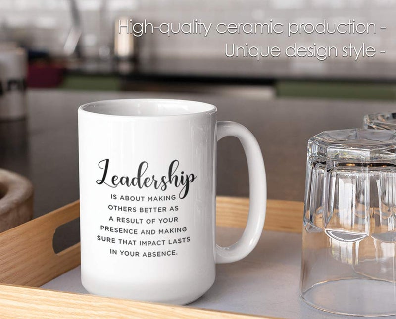 Bubble Hugs Inspirational White Coffee Mug 15 oz, Leadership Is About Making Others Better Motivational Inspire Retirement Gift for Boss Business Leader, White - Image 3