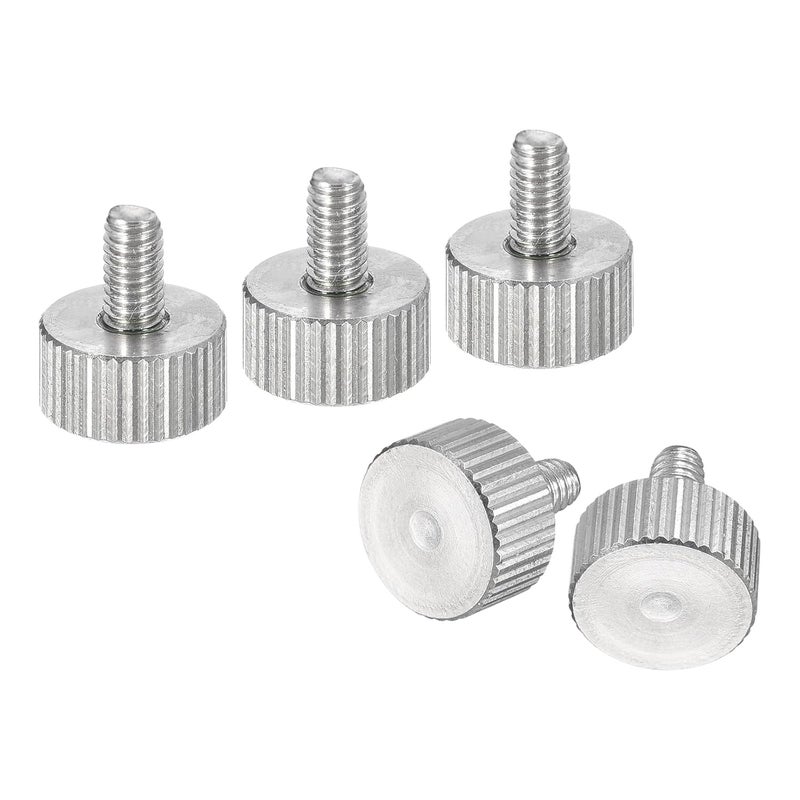 uxcell M4x8mm Knurled Thumb Screws, 5pcs 304 Stainless Steel Flat Knurled Head Fully Threaded Thumb Screws Bolts Grip Knobs Fasteners - Image 1
