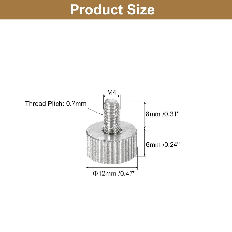 uxcell M4x8mm Knurled Thumb Screws, 5pcs 304 Stainless Steel Flat Knurled Head Fully Threaded Thumb Screws Bolts Grip Knobs Fasteners - Image 2