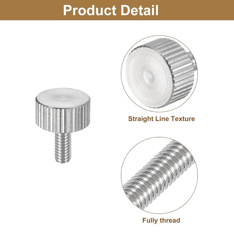 uxcell M4x8mm Knurled Thumb Screws, 5pcs 304 Stainless Steel Flat Knurled Head Fully Threaded Thumb Screws Bolts Grip Knobs Fasteners - Image 4