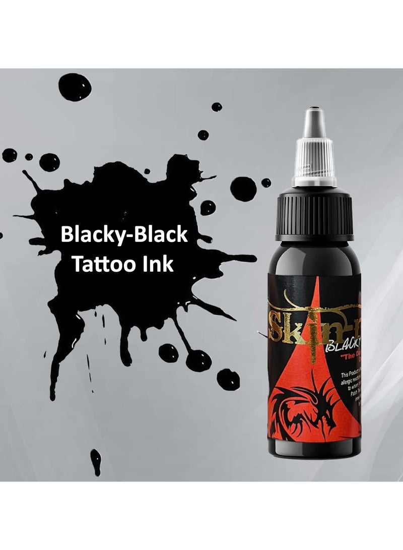 تاتو جيزمو سكين-إنك 1 أونصة صبغة احترافية سوداء سوداء للتخطيط والتظليل والمزج بين حبر الوشم - Image 2