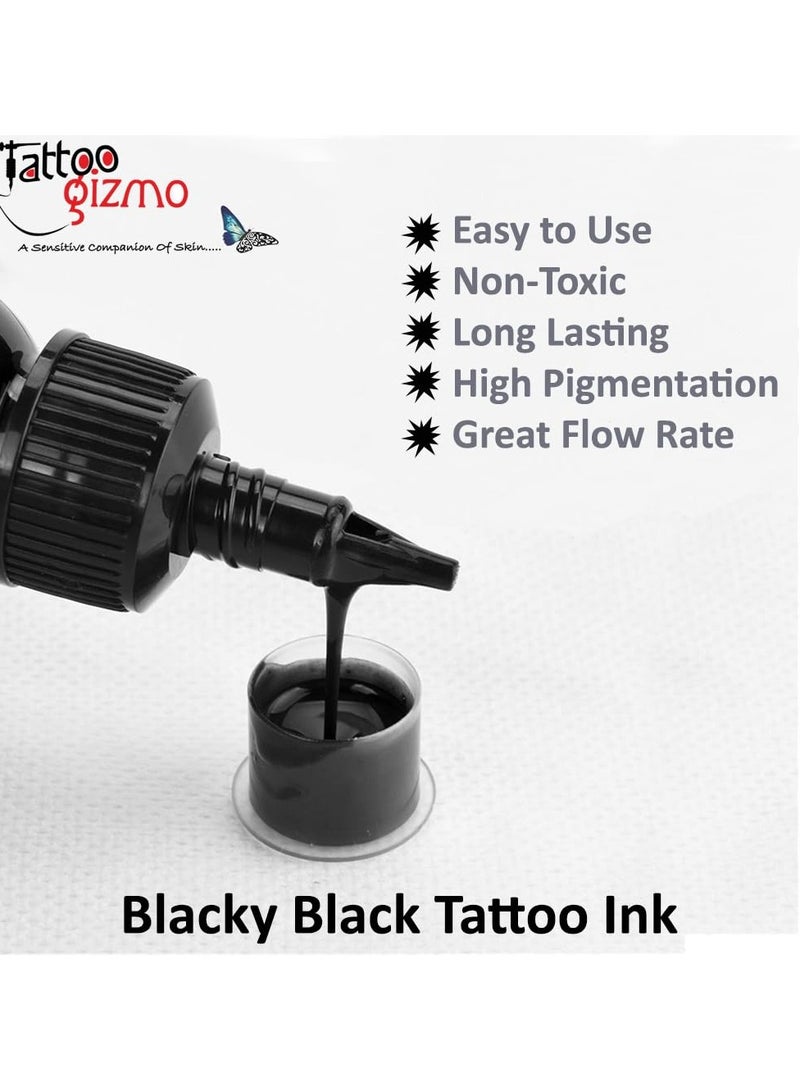 تاتو جيزمو سكين-إنك 1 أونصة صبغة احترافية سوداء سوداء للتخطيط والتظليل والمزج بين حبر الوشم - Image 3