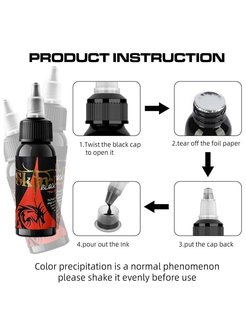 تاتو جيزمو سكين-إنك 1 أونصة صبغة احترافية سوداء سوداء للتخطيط والتظليل والمزج بين حبر الوشم - Image 4