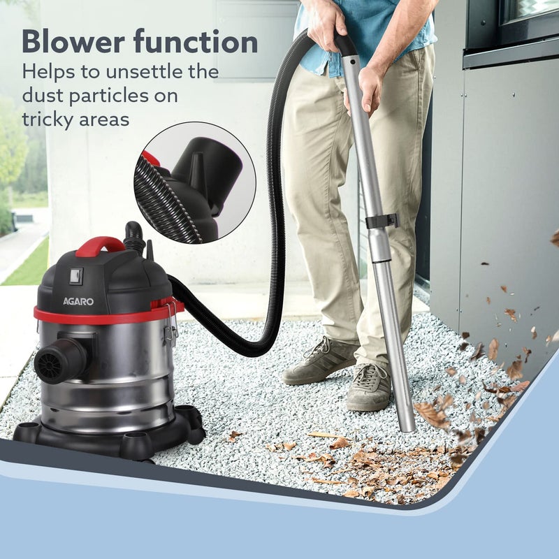 AGARO AGARO Ace WetDry Vacuum Cleaner1600 Watts215 Kpa Suction Power21 litres Tank Capacityfor Home UseBlower FunctionWashable 3L Dust BagStainless Steel BodyBlackRedSteel 21 LiterHEPA  - Image 4