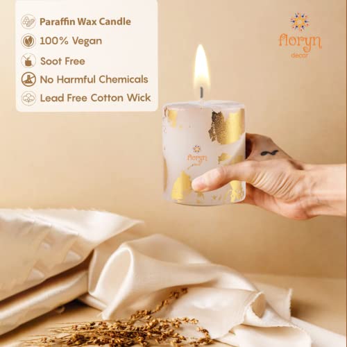 Floryn Decor Metallic Pillar Candles - Set of 4 Unscented Gold Dust Colour - 2.5 x 2.5 inches | Weddings, Home Decoration, Relaxation, Spa - Image 3