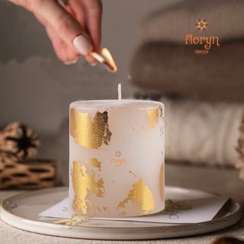 Floryn Decor Metallic Pillar Candles - Set of 4 Unscented Gold Dust Colour - 2.5 x 2.5 inches | Weddings, Home Decoration, Relaxation, Spa - Image 4