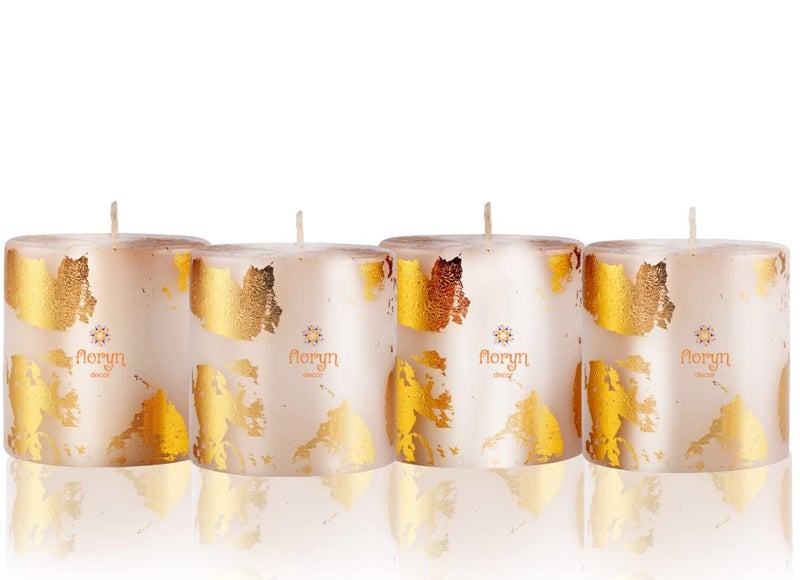 Floryn Decor Metallic Pillar Candles - Set of 4 Unscented Gold Dust Colour - 2.5 x 2.5 inches | Weddings, Home Decoration, Relaxation, Spa - Image 2