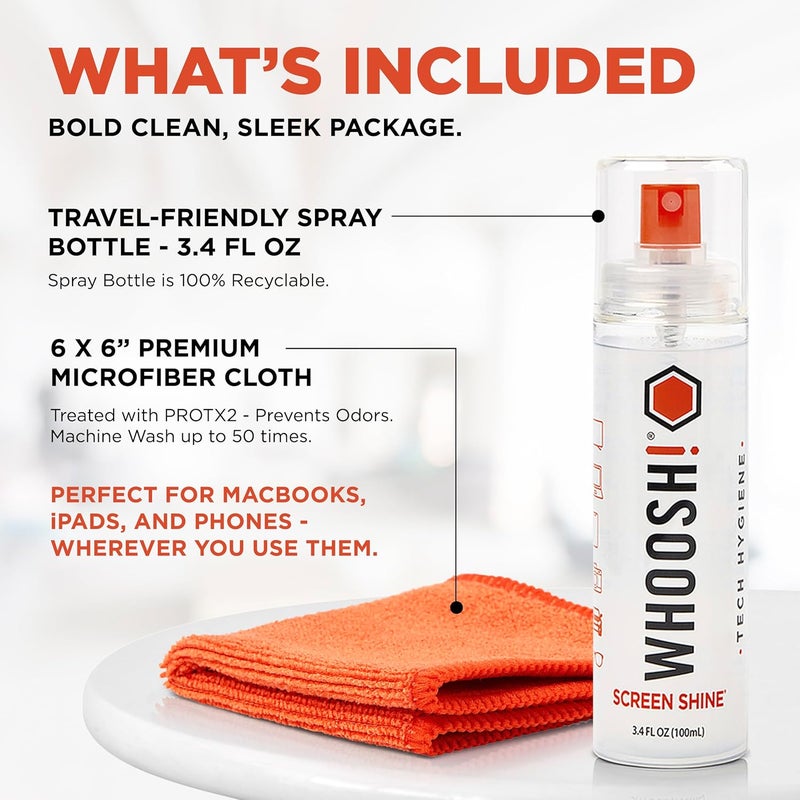 WHOOSH! Screen Cleaner Spray and Wipe - 3.4 fl oz with Microfiber Cloth - Travel Size Electronic Cleaner - Image 2