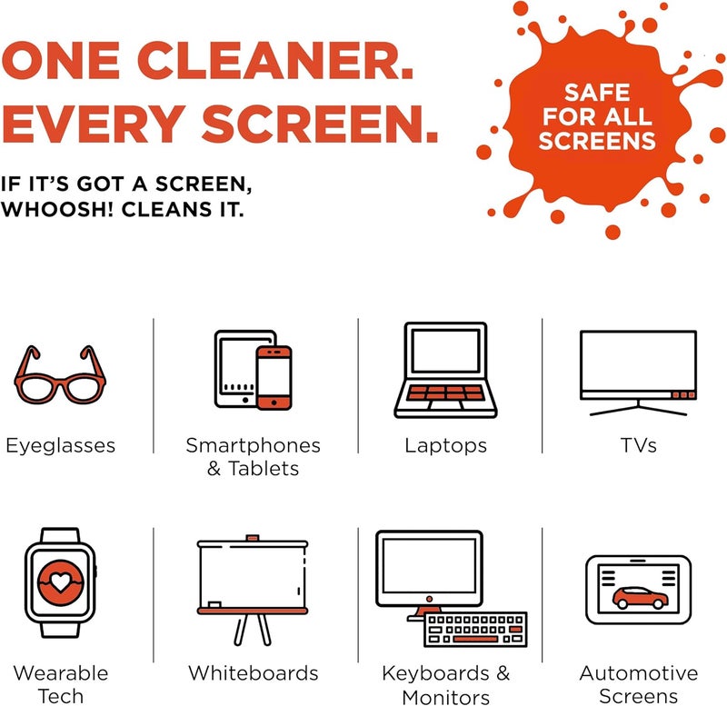 WHOOSH! Screen Cleaner Spray and Wipe - 3.4 fl oz with Microfiber Cloth - Travel Size Electronic Cleaner - Image 3