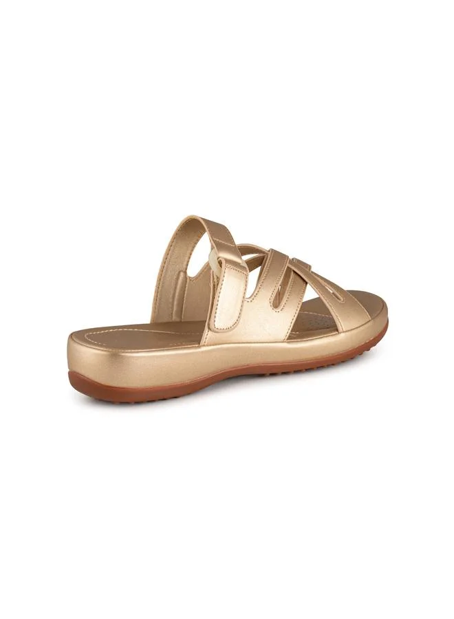 Vincci Gold Women Multi Strap Flat Sandals for Women | Best Price UAE
