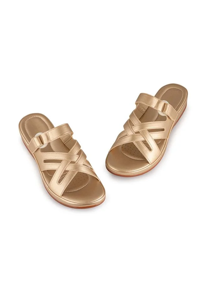 Vincci Gold Women Multi Strap Flat Sandals for Women | Best Price UAE