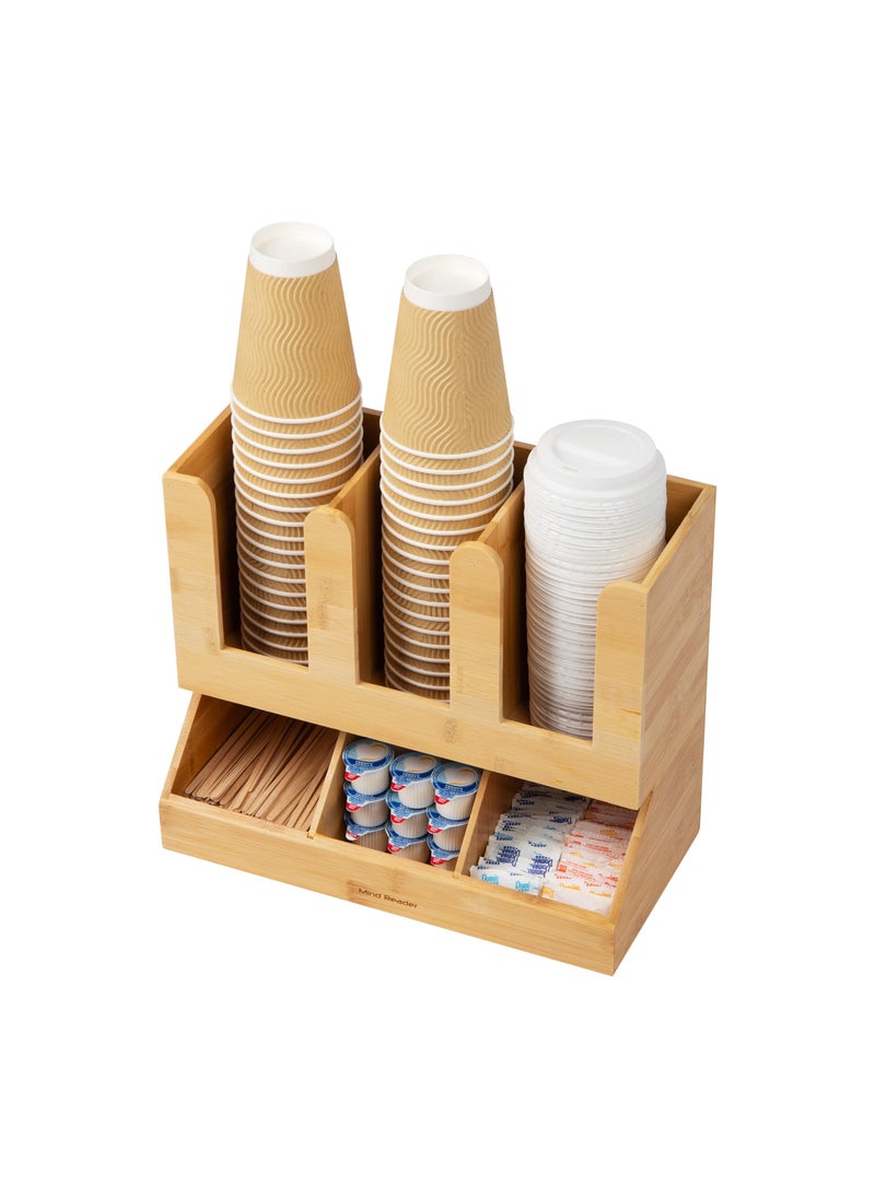 Mind Reader Mind Reader Cup and Condiment Station Countertop Organizer Coffee Bar Kitchen Bamboo 13625L x 675W x 115H Brown 