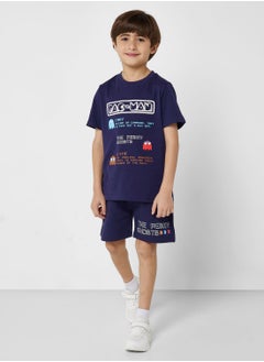 Boys Pac Man Printed T-Shirt And Shorts Set