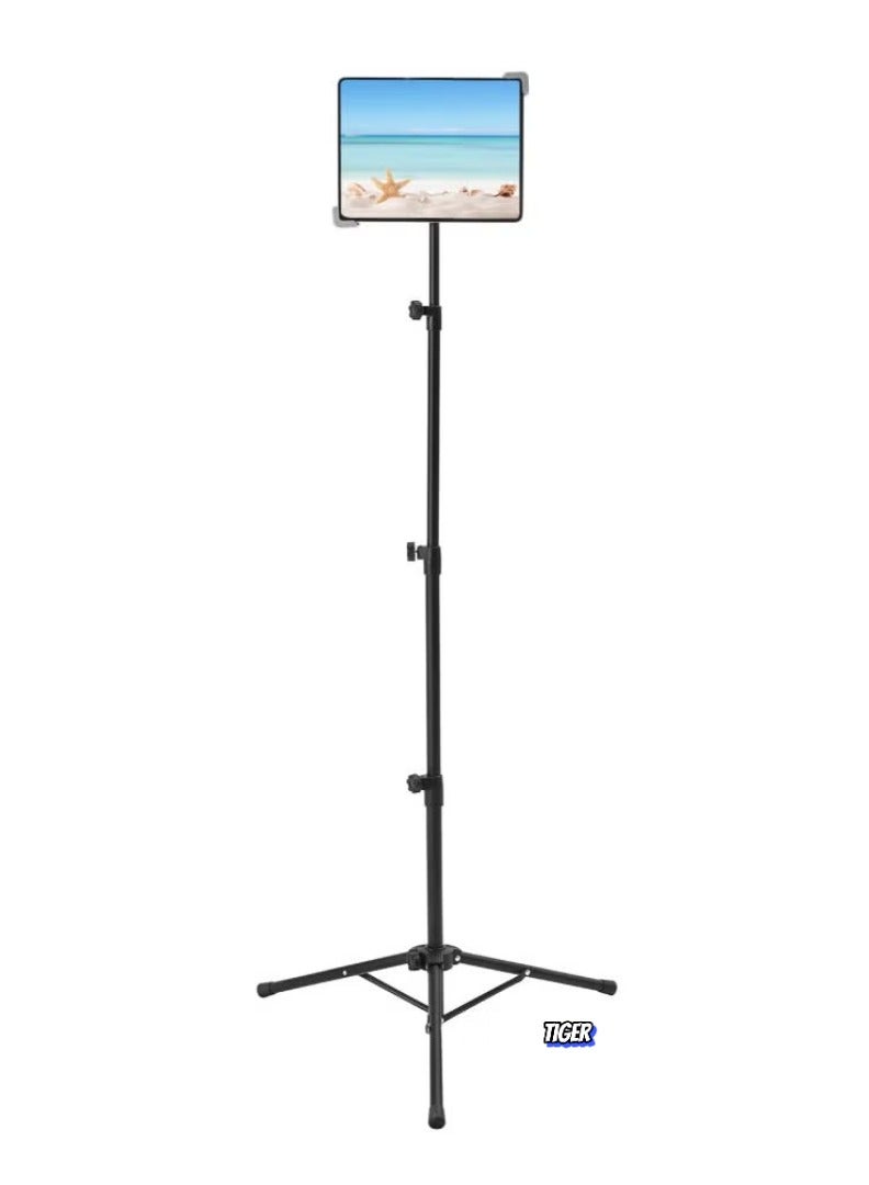 TIGER Tablet Holder Stand – Adjustable Height Floor Stand with Tripod Base – Universal Tablet Stand for iPad, Samsung, and More – Perfect for Hands-Free Use, Video Calls, Presentations, or Watching Movies – Sturdy and Portable Design - Image 1