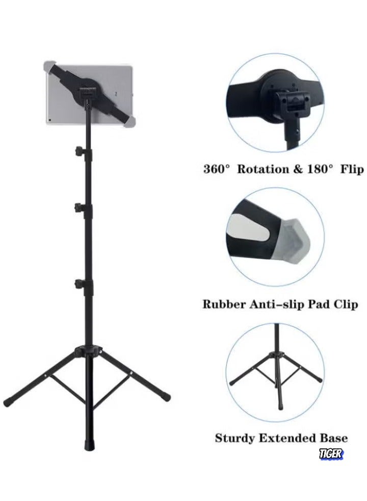 TIGER Tablet Holder Stand – Adjustable Height Floor Stand with Tripod Base – Universal Tablet Stand for iPad, Samsung, and More – Perfect for Hands-Free Use, Video Calls, Presentations, or Watching Movies – Sturdy and Portable Design - Image 2