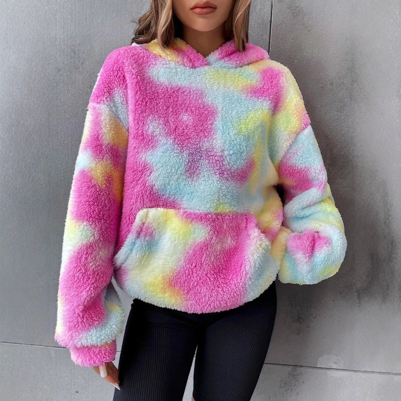 Oversized Tie-Dye Pocket Plush Hoodie Casual Streetwear - Image 1