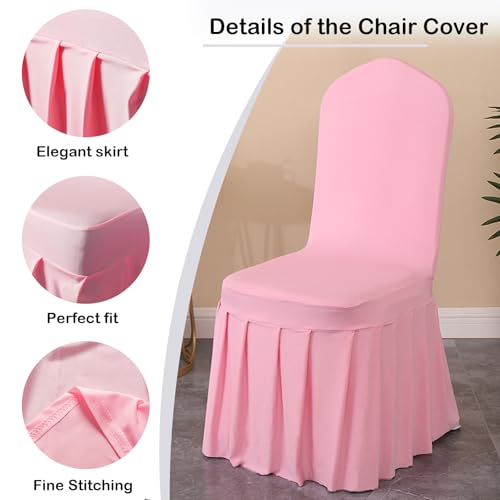 Qubjus 6 Pack Stretch Spandex Dining Chair Covers with Skirt – Washable & Fitted Slipcovers for Dining Room Chairs, Weddings, Home, Hotel Decor – Pink - Image 2