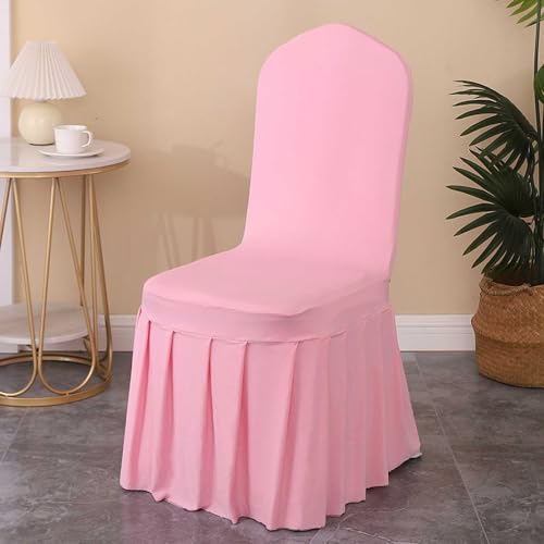 Qubjus 6 Pack Stretch Spandex Dining Chair Covers with Skirt – Washable & Fitted Slipcovers for Dining Room Chairs, Weddings, Home, Hotel Decor – Pink - Image 4