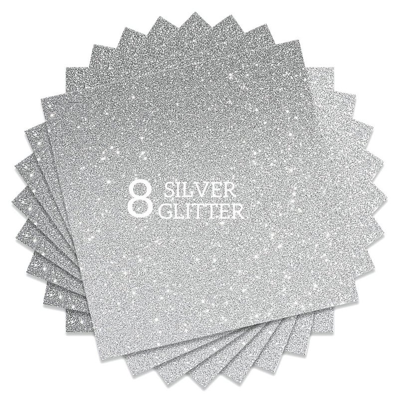 FANSGUAR Silver Glitter HTV Heat Transfer Vinyl Bundle 8 sheets12 x12 Iron on Vinyl for T Shirts Hats Clothing Compatible with Cricut Cameo Heat Press Machine