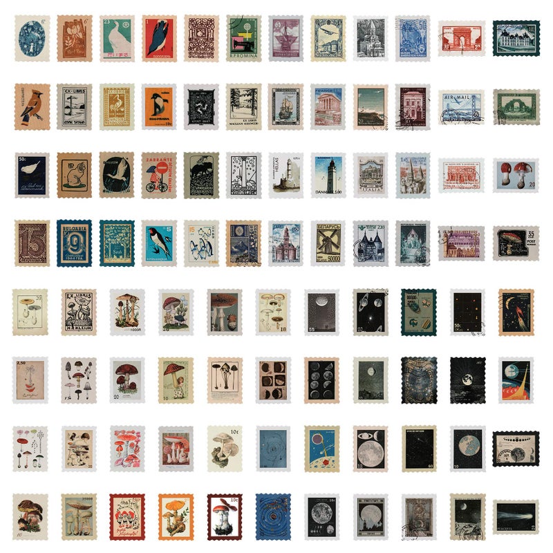 OIIKI 184 Pcs Vintage Fake Postage Stamp Stickers Set Animals Plant Assorted Designs Stamp Shape Decorative Stickers for Journaling Scrapbooking Diary Album Laptop DIY Art Decoration 4 Boxes46 Pcs