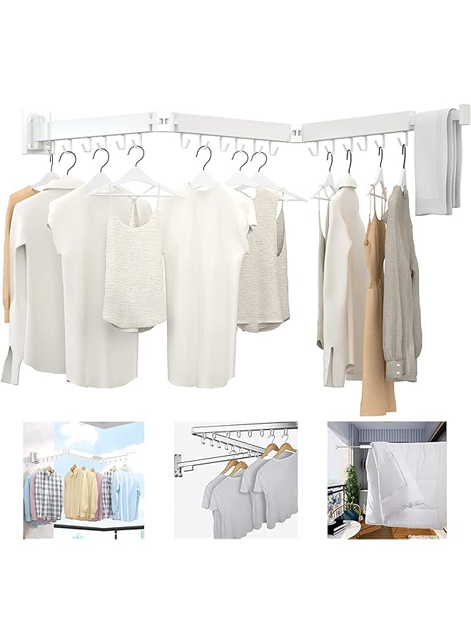 Mounted Retractable Clothes Drying Rack Foldable Clothes Hangers Stainless Steel Collapsible Laundry Clothes Hanger Rack Three Pole Retractable For Balcony Bathroom Patio Bedroom