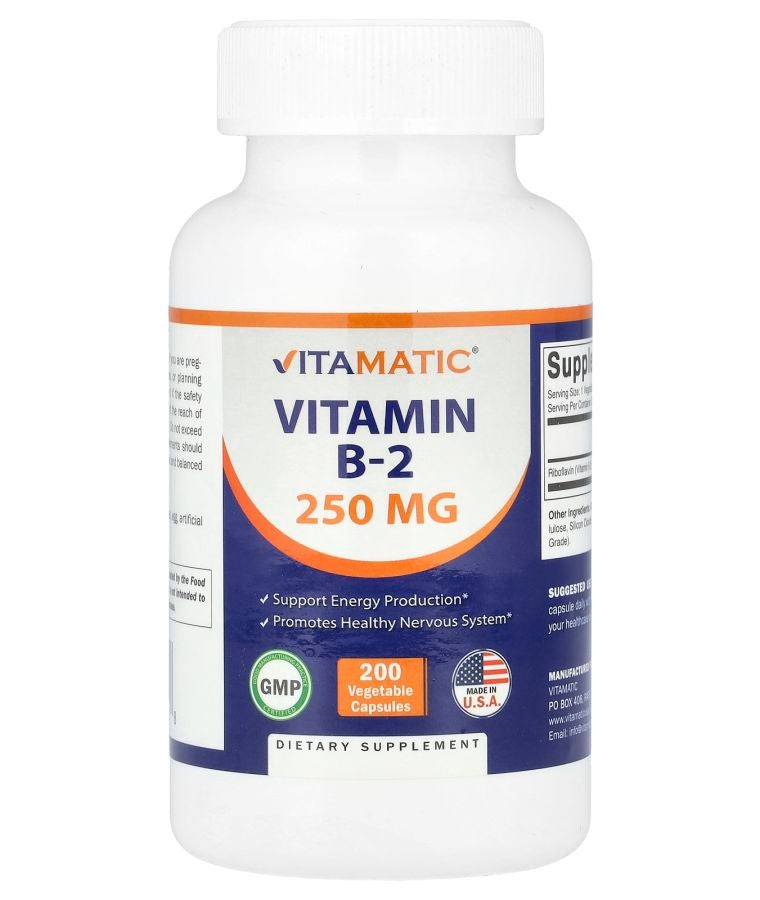 Vitamatic Vitamin B-2 250 mg  200 Vegetable Capsules