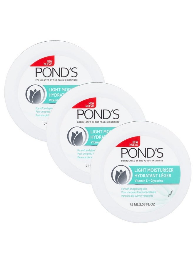 Pond's Pond's Light Moisturizer Cream, For Soft and Glowing Skin, Vitamin E, 3-Pack of 2.53 Fl Oz Each  - Image 1