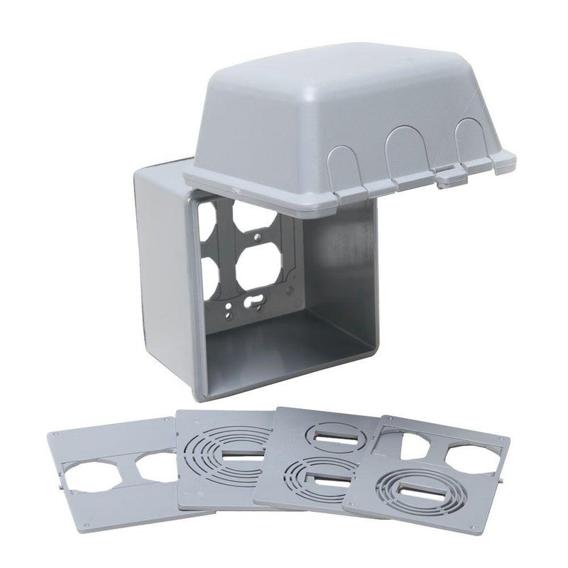 TayMac MM7440G 4.75-in. Deep Outdoor Box, UFAST 55-in-1, Rated NEMA 3R 2-Gang Weatherproof in-Use Electrical Outlet Cover for Home Improvement, Gray - Image 1