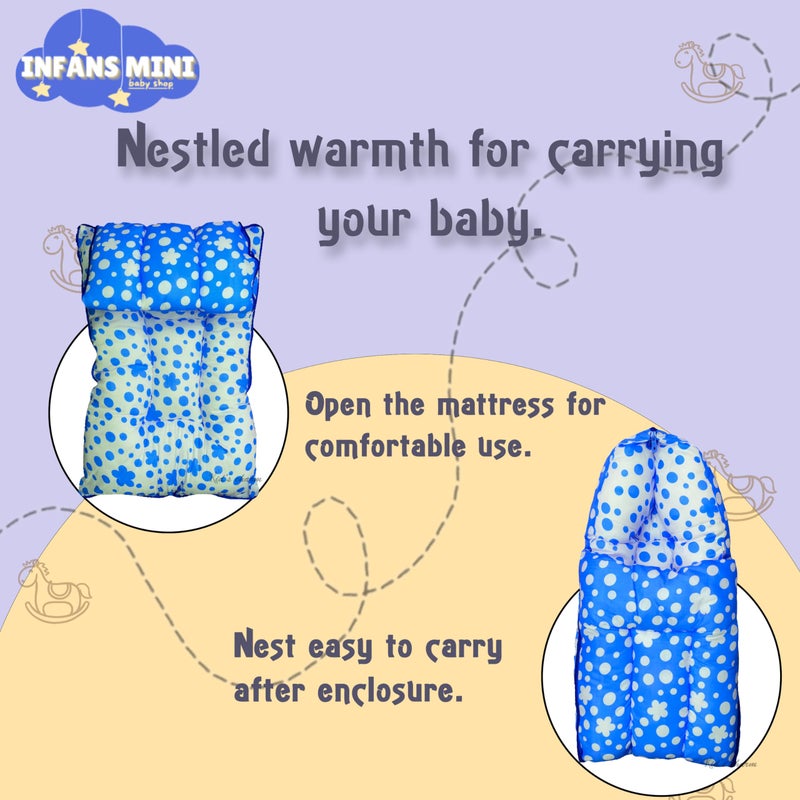 Infans Mini Clover Mini 3 in 1 Baby's Cotton Bed Cum Carry Bed Printed Baby Sleeping Bag-Baby Bed-Infant Portable for Unisex Easily Portable, Light Weight Carry for New Born 0-4 Months Old (Blue) - Image 3