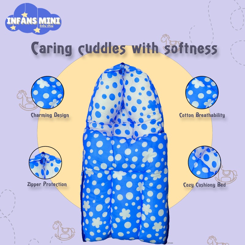 Infans Mini Clover Mini 3 in 1 Baby's Cotton Bed Cum Carry Bed Printed Baby Sleeping Bag-Baby Bed-Infant Portable for Unisex Easily Portable, Light Weight Carry for New Born 0-4 Months Old (Blue) - Image 4