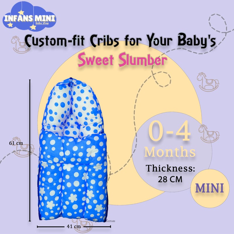 Infans Mini Clover Mini 3 in 1 Baby's Cotton Bed Cum Carry Bed Printed Baby Sleeping Bag-Baby Bed-Infant Portable for Unisex Easily Portable, Light Weight Carry for New Born 0-4 Months Old (Blue) - Image 2