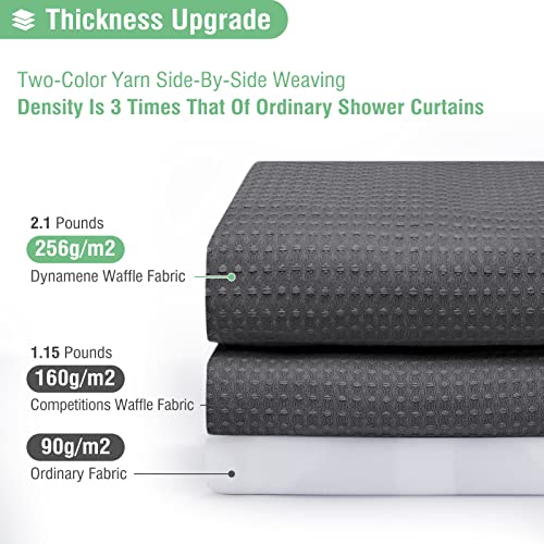 Dynamene Extra Long Shower Curtain - 84 Inch Long Charcoal Grey Waffle Weave Heavy Duty Fabric Bathroom Shower Curtain, Neutral Weighted Hotel Thick Bath Curtain Set with 12 Plastic Hooks,72x84 - Image 2