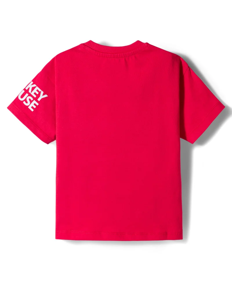 Babyhug Disney Babyhug Disney Terry Knit Half Sleeves Oversized T-Shirt with Mickey Mouse Graphic - Red