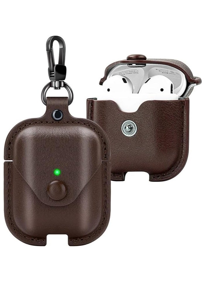 TWEGGON Airpods 2/1 Case, Luxury Leather Case Compatible with Apple Airpods 1/2 Brown  - Image 1