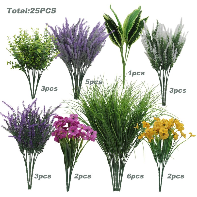 Green Moon 25 Bundles Fake Plants Outdoor with Artificial Lavender Flower UV Resistant Faux Greenery Plants for Home Planter Garden Patio Front Porch Yard Decor - Image 2