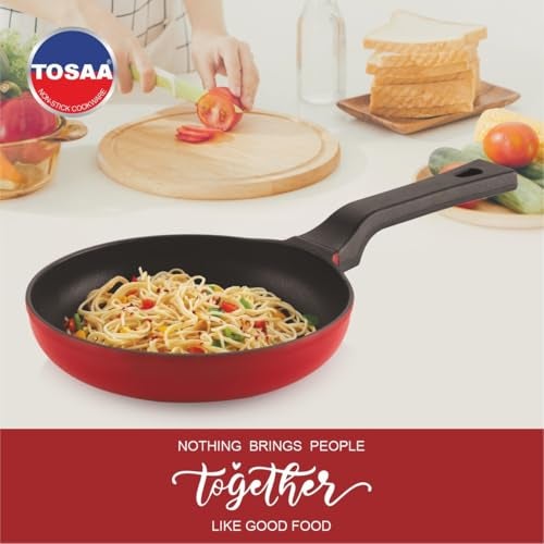 Tosaa Granite 20 cm Frying Pan, Die Cast Non Stick Fry, Induction Frying, Small Frying, Red - Image 2