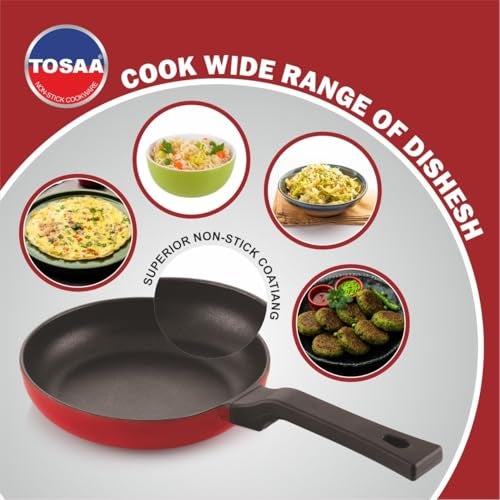 Tosaa Granite 20 cm Frying Pan, Die Cast Non Stick Fry, Induction Frying, Small Frying, Red - Image 5