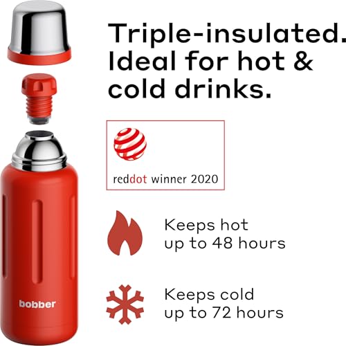BOBBER 34 oz Stainless Steel Thermo Bottle for Hot Tea, Coffee, and Cold Drinks – BPA-Free, Dishwasher Safe Vacuum Insulated Water Bottle for Hot Drinks – Keeps Hot for 48 Hours (Red) - Image 2
