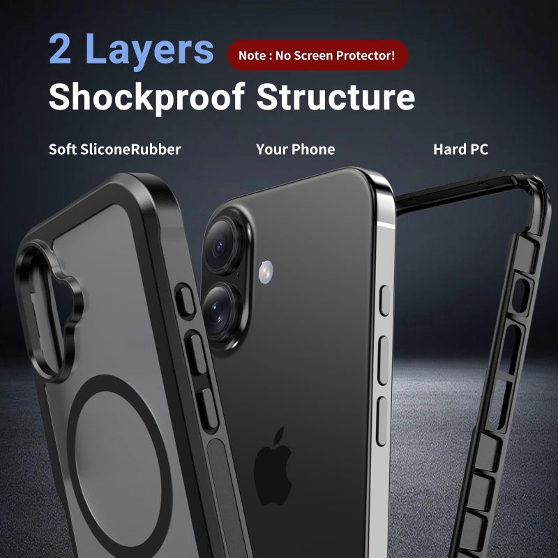 jaroco Magnetic for iPhone 16 Case, [Compatible with MagSafe][Military Grade Drop Protection][Heavy Duty Protection][Non-Slip][Shockproof] 2-Layer Durable Bumper Phone Case 6.1''-Black - Image 2