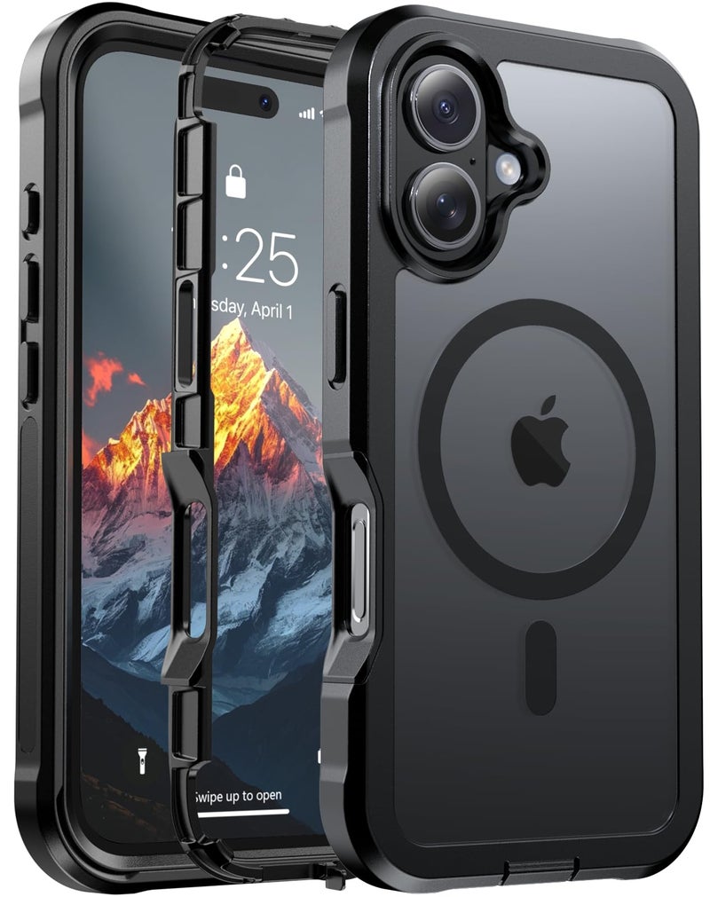 jaroco Magnetic for iPhone 16 Case, [Compatible with MagSafe][Military Grade Drop Protection][Heavy Duty Protection][Non-Slip][Shockproof] 2-Layer Durable Bumper Phone Case 6.1''-Black - Image 1
